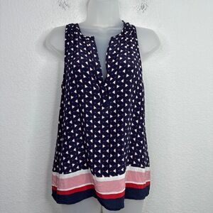 Joie‎ Shirt Womens Medium Blue Silk Geometric Abstract Sleeveless Career Blouse